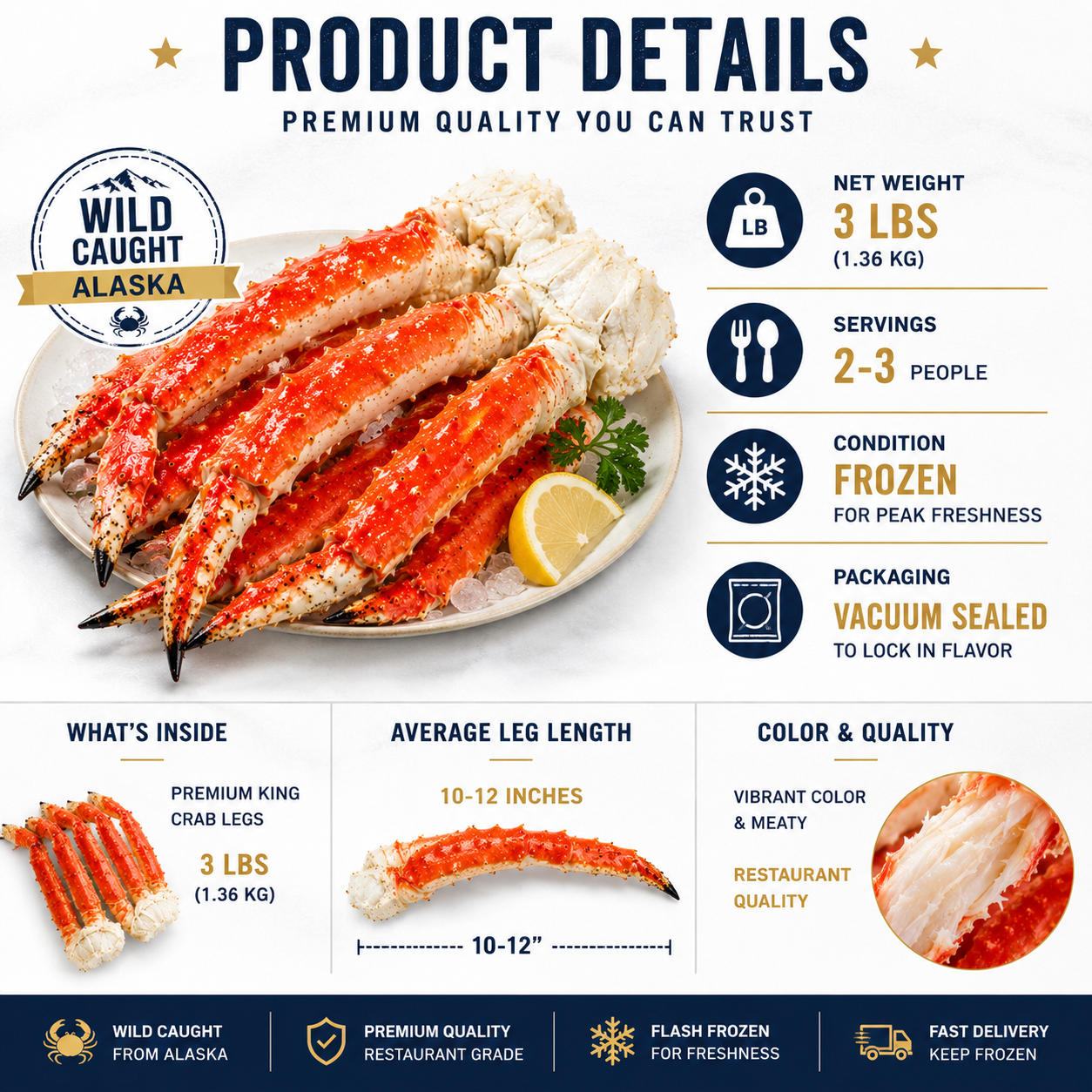 Wild-Caught Alaskan King Crab Legs | Premium Jumbo Crab Legs | Fast Frozen Fresh Seafood